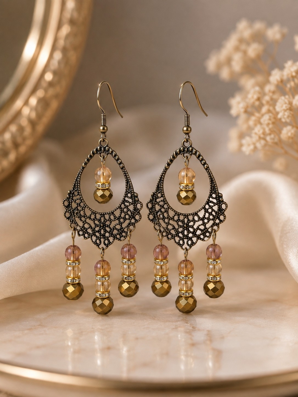 Golden Glow Filigree Chandelier Earrings